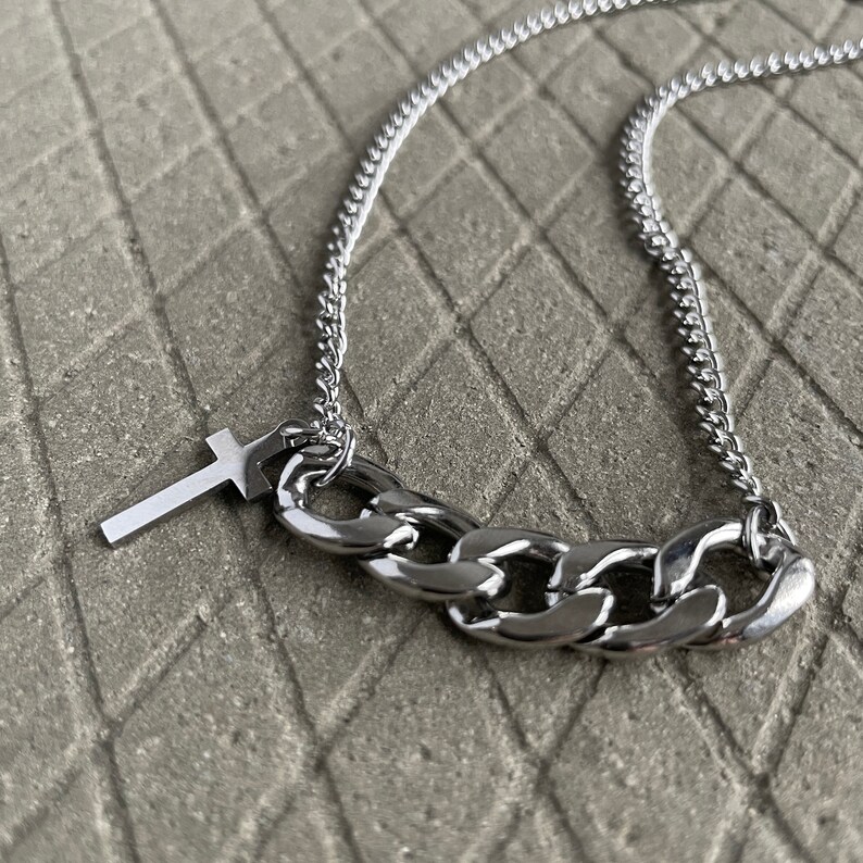 Punk Cross Chain Necklace-Cross Choker-Cross Necklace-Chain Link Necklace-Punk Cross Choker-Aesthetic Jewelry-BTS Necklace-Minimalist Chain