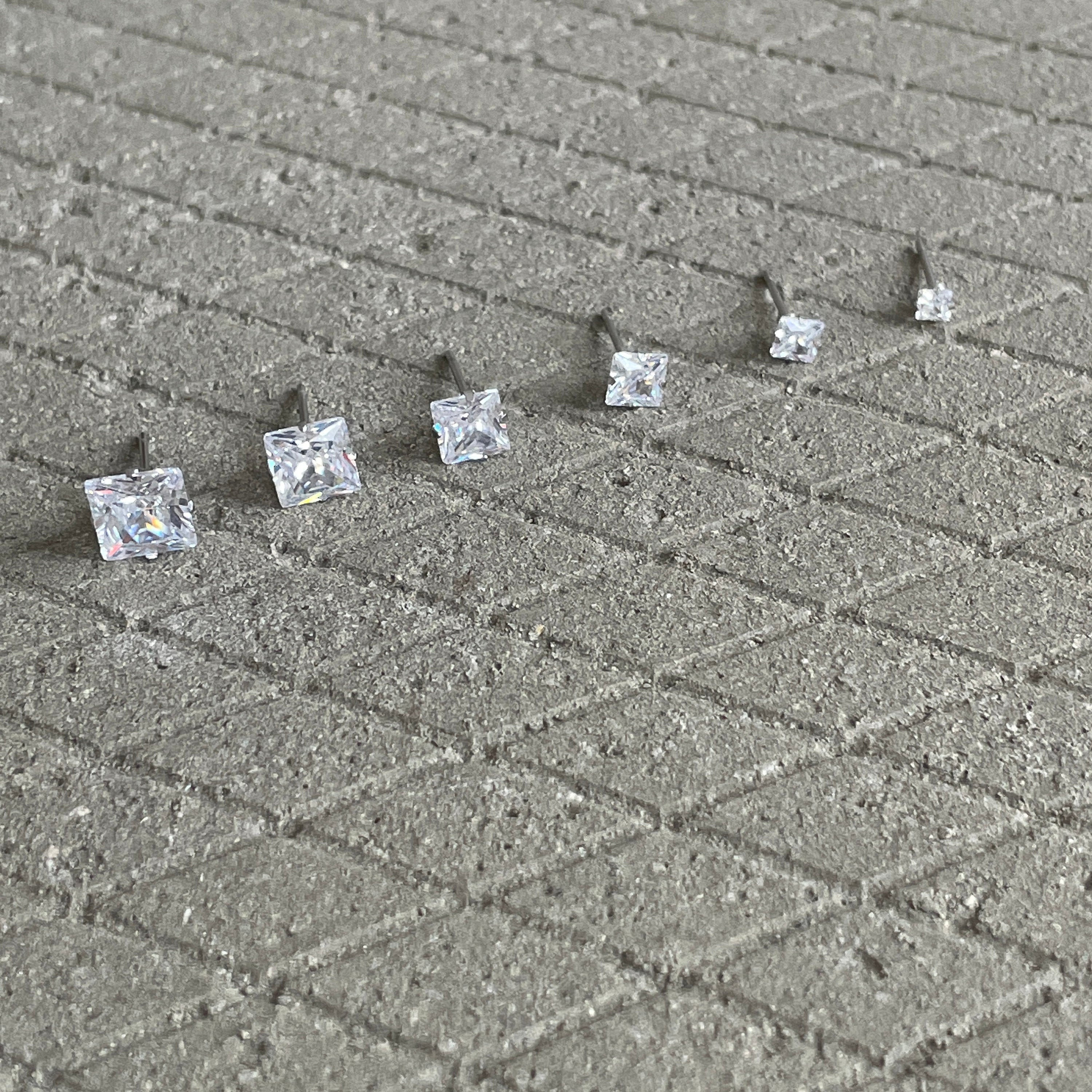 AAA CZ Square Studs-Silver Four Prong Sparkle Studs-Clear CZ Stud Ear…