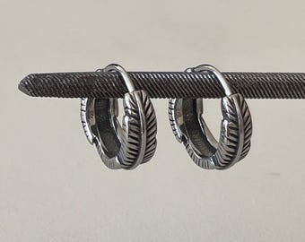 Titanium Feather Hoop Earrings - Versatile Edgy Earrings For Women and Men - Vintage Style