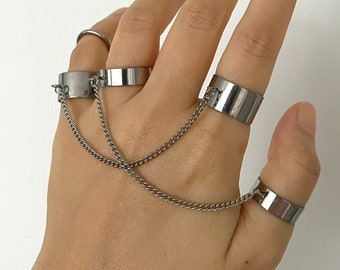 Conjunto de anillos vanguardistas de acero inoxidable con cadena eslabonada - Joyería Punk Rock