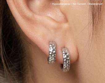 Concave Titanium Hoop Earrings for Men - Stylish Hammered Finish - Modern Hoops