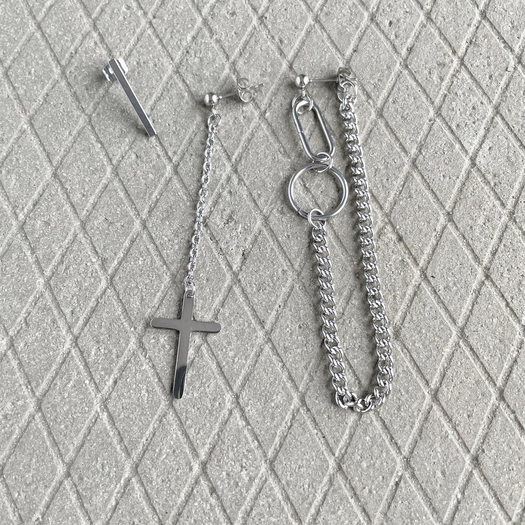 Set Di 4 Paia Di Orecchini A Croce Aroncent – Unisex, Stile Punk, In Acciaio Inossidabile, Anallergici, Con Sacchetto Velluto
