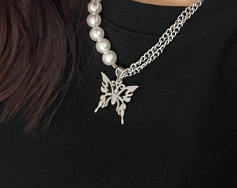 Ras de cou papillon inspiré des années 90 - Collier avec pendentif papillon grunge Y2K