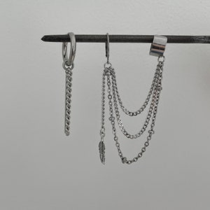 Cuff Clip On Earrings - Mismatched Chain Drop Earrings - Men and Women Earrings - Trendy Gifts