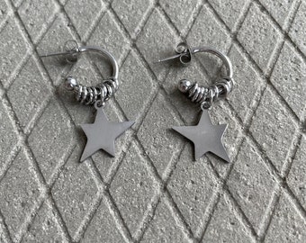 Star and Circle Charms Stainless Steel Earrings for Her - Hypoallergenic Celestial Earrings