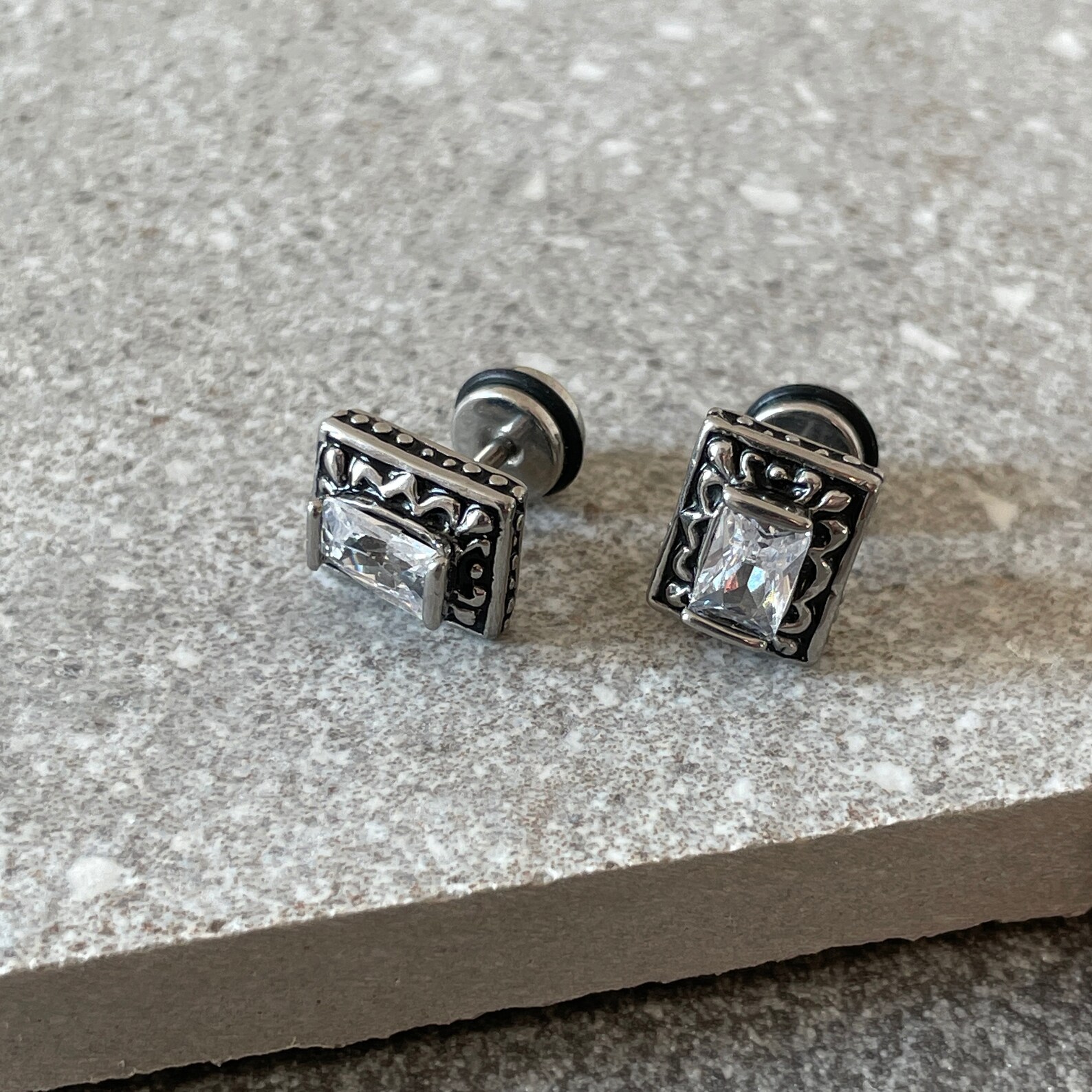 Viking Style Mens Stud Earrings Cubic Zirconia Earring Etsy