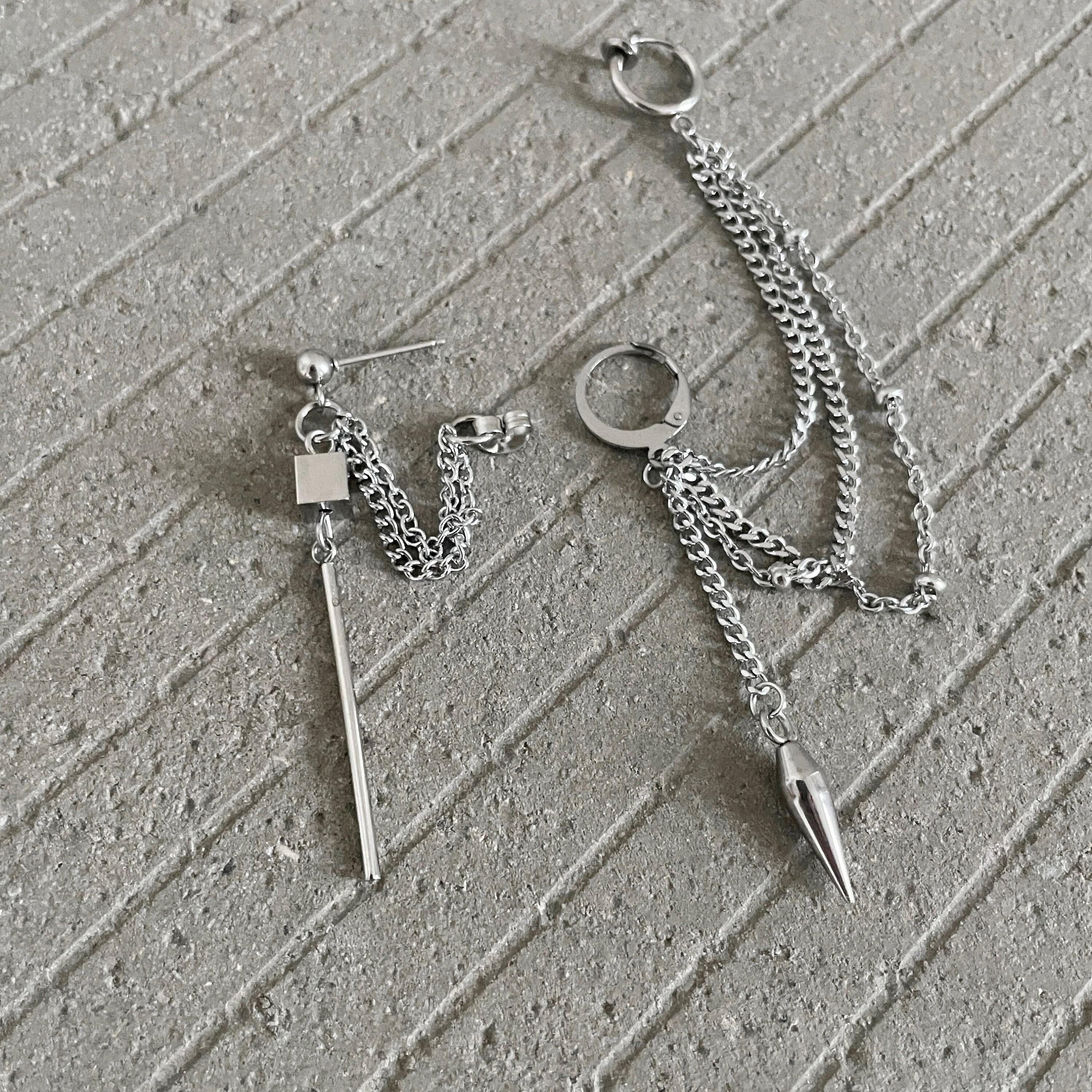 Edgy Grunge Earrings - Cuff Dangle Earrings For Men and Women- Stainless Steel Jewelry
