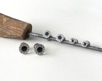 Sleek Titanium Stud Earrings - Minimalist Roman Numeral Design for Men