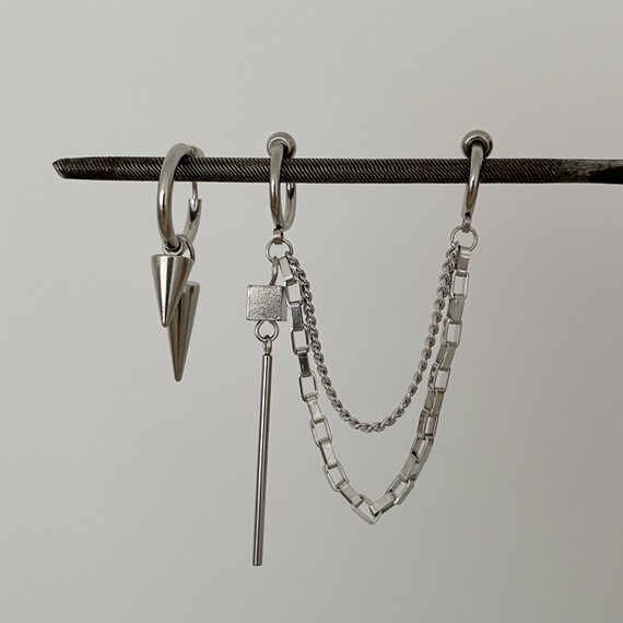 Orecchini pendenti, orecchini a barra verticale, orecchini pendenti minimal in argento, orecchini in stile Uno de 50, orecchini a bottone con punta
