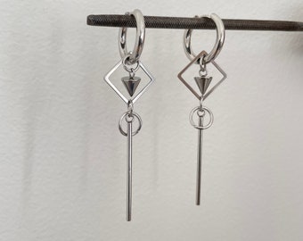 Contemporary Geometry Dangle Earrings - Minimalist Unisex Stainless Steel Jewelry