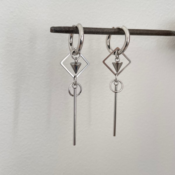 Contemporary Geometry Dangle Earrings - Minimalist Unisex Stainless Steel Jewelry