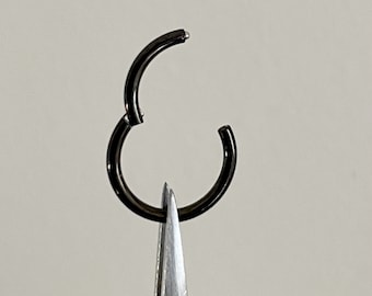 Black Hinged Hoop | 316L Surgical Steel Septum, Helix, Daith, Tragus or Nose Ring | Hypoallergenic Tiny Hoop