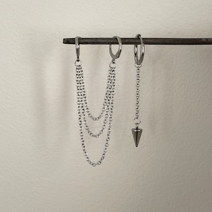 Minimalist Chain Earrings - Chain Dangly Jewellery - Spike Dangle Drop Earrings - Gothic Stainless Steel Earrings - Unisex Gifts
