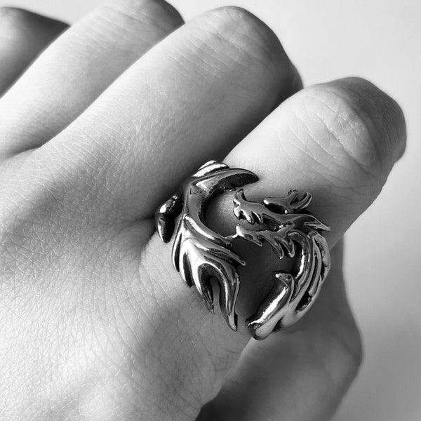 Titanium Dragon Ring - Silver Wolf Ring - Gift for Men