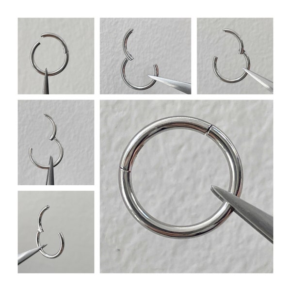 Surgical Steel Septum Nose Ring - Silver Clicker Hoop Earrings - Hinged Conch Jewelry