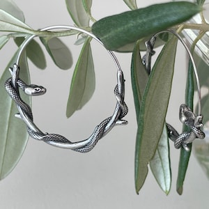 Mystique Titanium Snake Large Hoop Earrings - Statement Jewelry