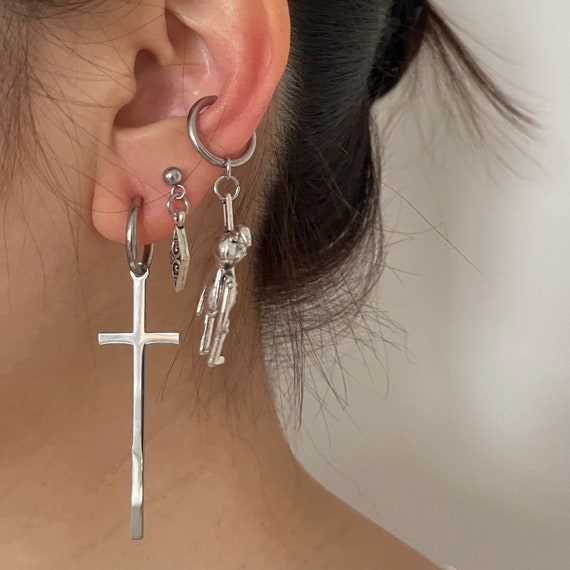 Punk Bunny Cross Clip on Earrings Mismatched Earrings Etsy Canada