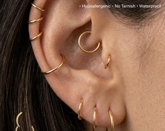 Aro de bisagra de oro PVD hipoalergénico • Anillo nasal • Pendientes de hélix • Anillo nasal segmentado con bisagra • Anillo de cierre para septum • Cartílago 20G/18G/16G/14G