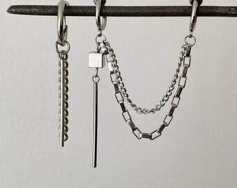 Trendy Ohrclips Set - Mismatched Ketten Ohrringe - Grunge Non Piercing Ohrringe - Unisex