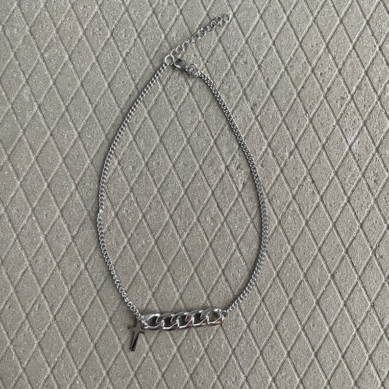 Punk Cross Chain Necklace-Cross Choker-Cross Necklace-Chain Link Necklace-Punk Cross Choker-Aesthetic Jewelry-BTS Necklace-Minimalist Chain