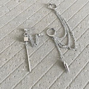 Edgy Grunge Earrings - Cuff Dangle Earrings For Men and Women- Stainless Steel Jewelry