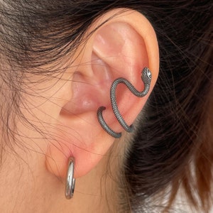 Whimsical Snake Wrap Earrings - Titanium Snake Ear Cuff