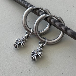 Gothic Mini Cross Dangle Hoop Earrings - Edgy and Stylish Jewelry