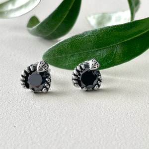 Snake Stud Earrings - Black CZ Snake Earrings - Dark Fantasy Stud Earrings - Birthday Gift - Snake Jewelry