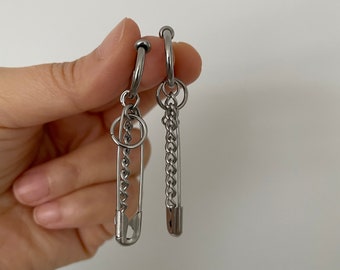 Sicherheitsnadel Ohrringe - Unisex Baumeln Hoop Ohrringe - Edelstahl Schmuck - Trendy Schmuck