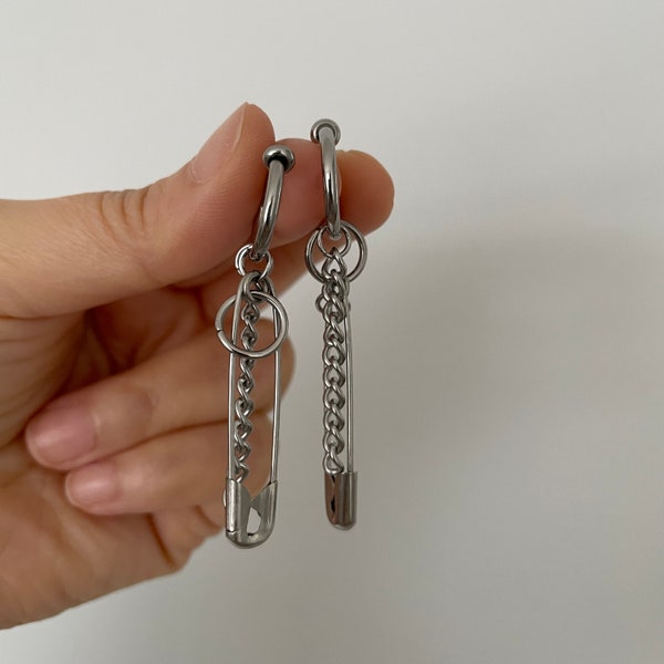 Safety Pin Earrings - Unisex Grunge Punk Dangly Jewelry