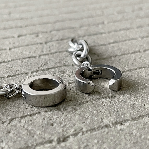 Punk Chain Link Earrings - Clip on Earrings Dangle - Cuff