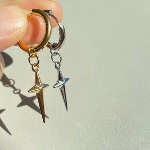 North Star Earrings - Gold Star Earrings - Edgy Black Starburst Earrings - Unisex Earrings
