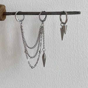Spike Chain Earrings - Gothic Earrings For Women and Men - Mismatched Dangle Earrings - Unisex Earrings