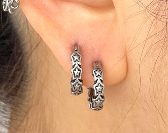 Vintage Star Earrings - Mystical Glamour Titanium Star Earrings - Retro Star Hoops