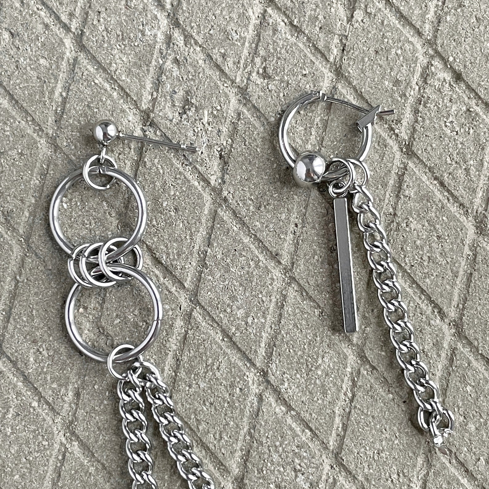 Korea Chain and Hoop Earringsvertical Bar Earringschain Etsy