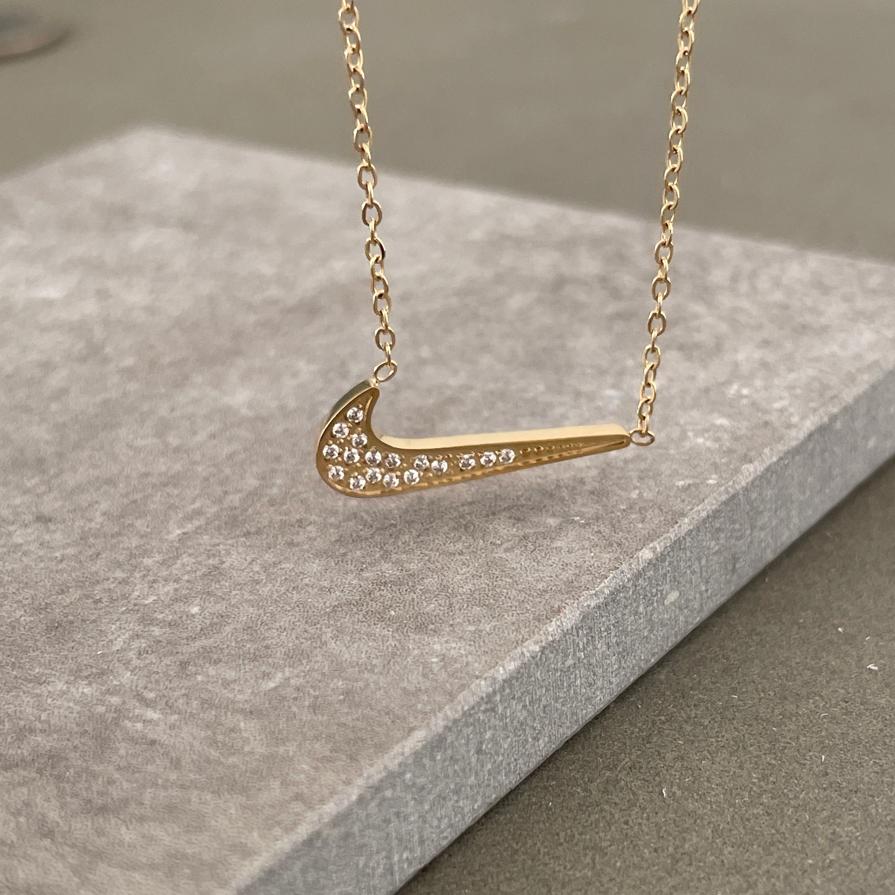 Nike Gold Necklace AAA Cubic Zirconia 