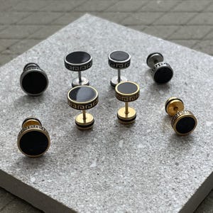 Enamel Stud Earrings for Men - Gold Mens Screw Back Earrings - Trendy Guys Earrings