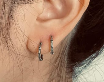 Dainty Hoop Earrings - Small Bamboo Hoops - Everyday Celtic Jewelry - Guys Earrings