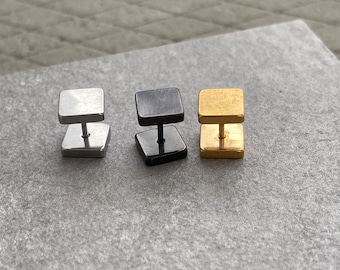 Titanium Square Stud Earrings - Subtle Square Mens Earrings - Gift For Him
