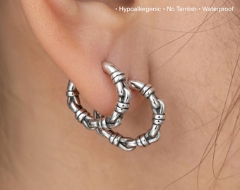 Titanium Link Hoop Earrings, Unisex Chain Huggie Hoops, Hypoallergenic Everyday Jewelry