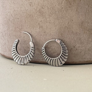 Tribal Inspired Hoop Earrings - One of a kind Effortless Titanium Earrings - Unisex Jewelry