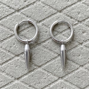 Silver Spike Dangle Earrings - Drop Earrings - Punk Jewelry - Clip On Earrings - Gift