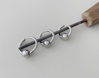 Silver Ball Hoop Earrings: Stainless Steel Beaded Charm
