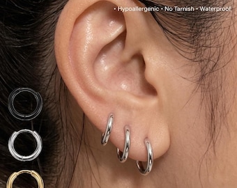 2mm Unisex Gold Silver Black Hoop Earrings • 316L Surgical Steel • Waterproof & Hypoallergenic • 6mm to 20mm Everyday Sleeper Hoops