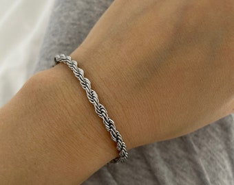 Men's Stainless Steel Twisted Rope Chain Bracelet - Versatile Statement Piece