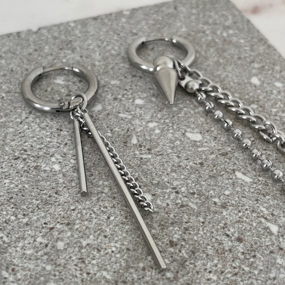 Trendy Kpop Earrings Dangly Stainless Steel Hoops Hippie Korea