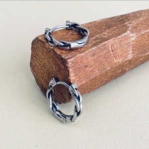 Twisted Hoop Earrings - Braided Silver Hoops - Everyday Titanium Earrings For Men - Unique Gift