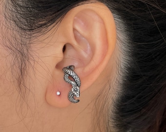 Snake Ear Jacket - Gothic Snake Earrings - Edgy Serpent Titanium Jewelry