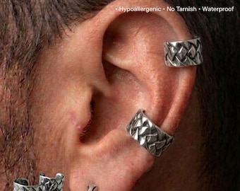 Woven Silver Ear Cuff, Braided Cartilage Earring, Adjustable No Piercing Ear Wrap
