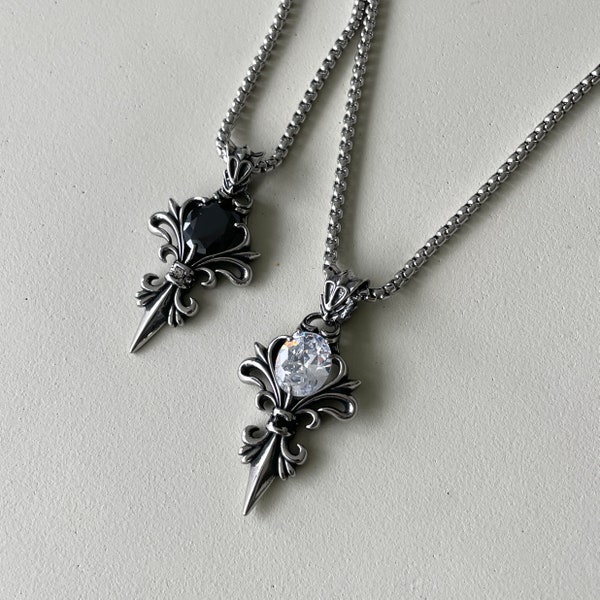 Fleur de Lis Inspired Pendant Necklace - Statement Gothic Jewelry